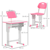 HOMCOM Kids Desk and Chair Set with Drawer, Book Stand & Cup Holder – Height Adjustable Study Table, Pink