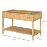 Outsunny Raised Wooden Planter with 8 Compartments & Storage Shelf – Fir Wood Garden Herb Bed, Oak Tone
