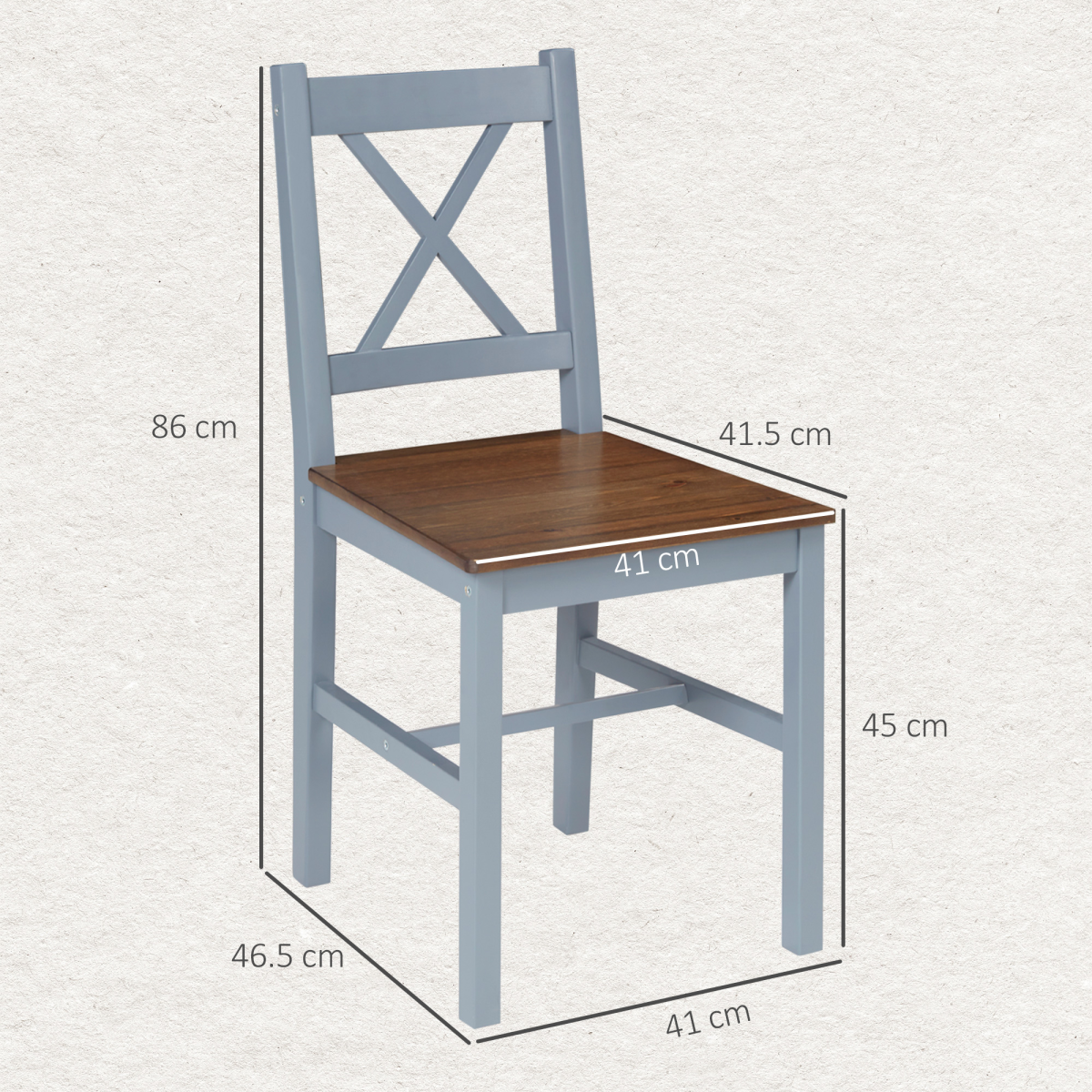 HOMCOM Pine Wood Cross Back Dining Chairs, Set of 2 – Farmhouse Style Kitchen Seating, Grey