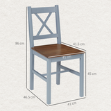 HOMCOM Pine Wood Cross Back Dining Chairs, Set of 2 – Farmhouse Style Kitchen Seating, Grey