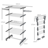 HOMCOM 4-Tier Stainless Steel Clothes Airer with Adjustable Shelves – Foldable Indoor and Outdoor Drying, Grey