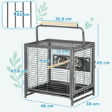 PawHut Parrot Cage Bird Carrier with Wooden Perch and Carry Handle – Steel Travel Cage, Black