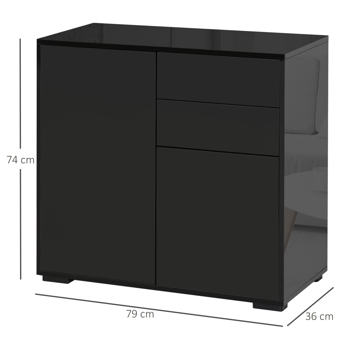 HOMCOM Gloss & Matte Side Cabinet with 2 Doors & 2 Drawers – Home Office Storage, Black
