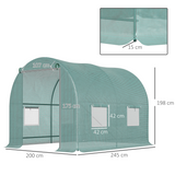 Outsunny Reinforced Walk-In Polytunnel Greenhouse with Steel Frame, PE Cover & Mesh Windows – 2.5 x 2m