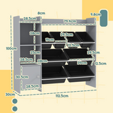 AIYAPLAY Kids Toy Storage Unit with 8 Removable Bins, Shelves & Cabinet – Grey