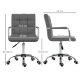 Vinsetto Mid Back PU Leather Office Chair with Armrests and Wheels – Height Adjustable Swivel Desk Chair, Grey