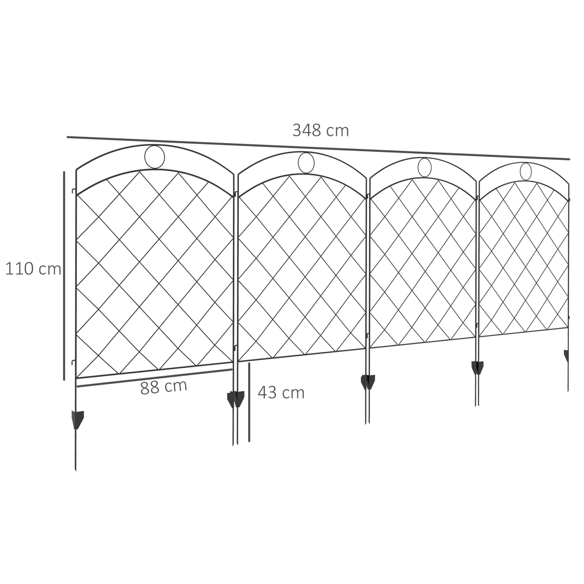 Outsunny 4-Piece Steel Garden Fencing Border Edging Set with Decorative Grid – 348 x 110cm, Black
