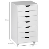 Vinsetto Mobile Filing Cabinet with 7 Drawers and Lockable Wheels – Office Storage, White