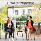 Outsunny 3-Piece Rattan Bistro Set with 2 Cushioned Chairs & Round Metal-Top Table – Balcony Furniture, Grey
