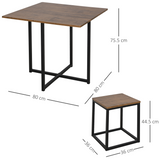 HOMCOM Industrial 5-Piece Dining Set with Table and 4 Stools, Steel Frame – Space-Saving Kitchen Set, Black/Brown