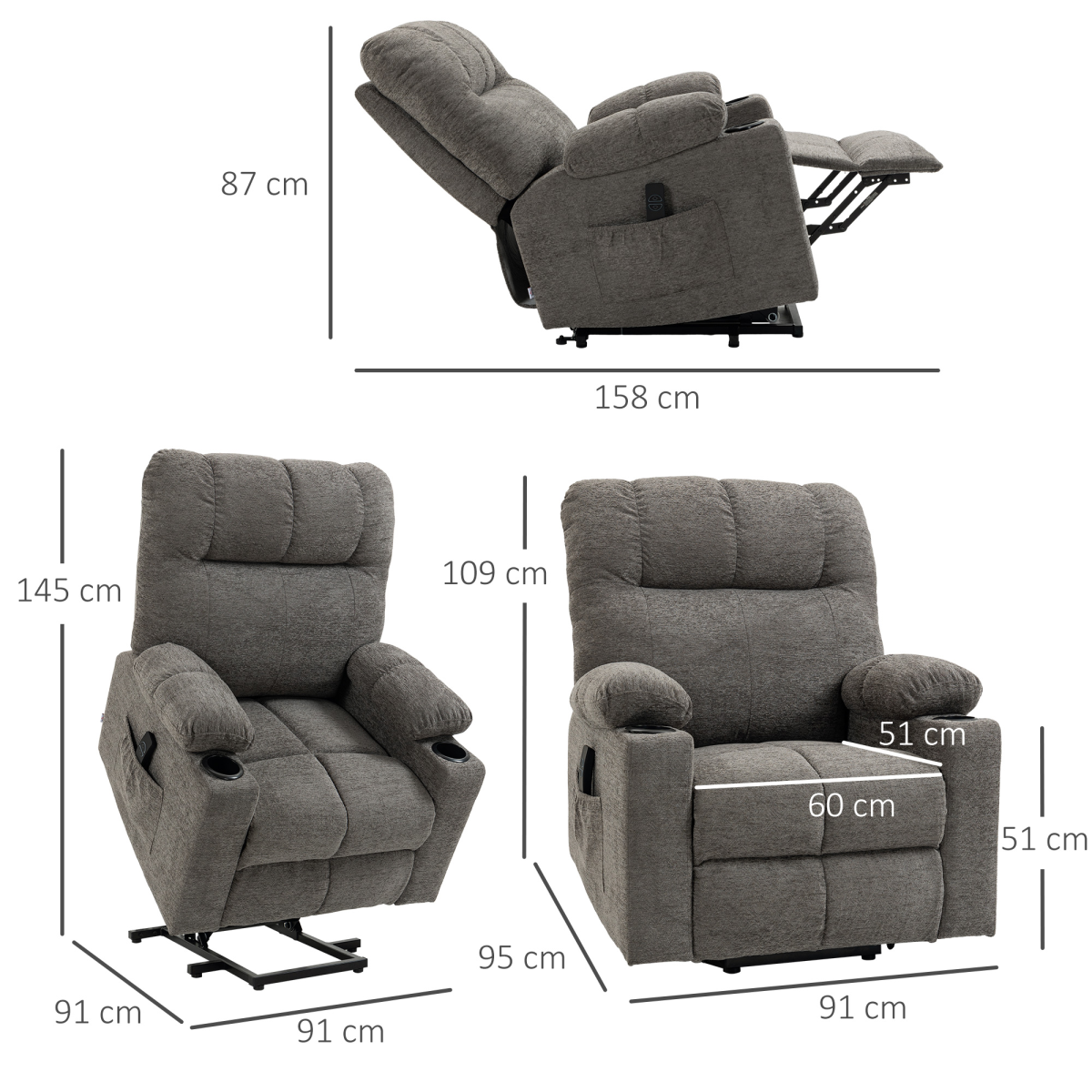 HOMCOM Heavy Duty Riser Recliner Lift Chair with Handset Control – Electric Recliner, Grey