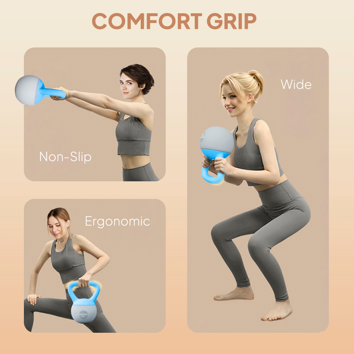 4kg Soft Kettlebell with Non-Slip Handle & Flat Base – Home Gym Strength and Cardio Training, Light Blue and Grey