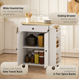 HOMCOM Kitchen Island with 3-Tier Spice Rack, Drawer, Cabinet and Towel Rack – Mobile Kitchen Cart on Wheels, White Oak