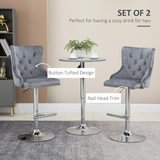 HOMCOM Set of 2 Adjustable Swivel Bar Stools with Backrest & Footrest – Padded Breakfast Bar Seats, Grey