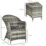 Outsunny 3-Piece Aluminium Rattan Bistro Set with Cushions & Tempered Glass-Top Table – Garden & Balcony Seating