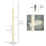 260cm Adjustable Floor-to-Ceiling Cat Tree with Jute Scratching Post and Plush Perches – Tall Cat Tower, Yellow