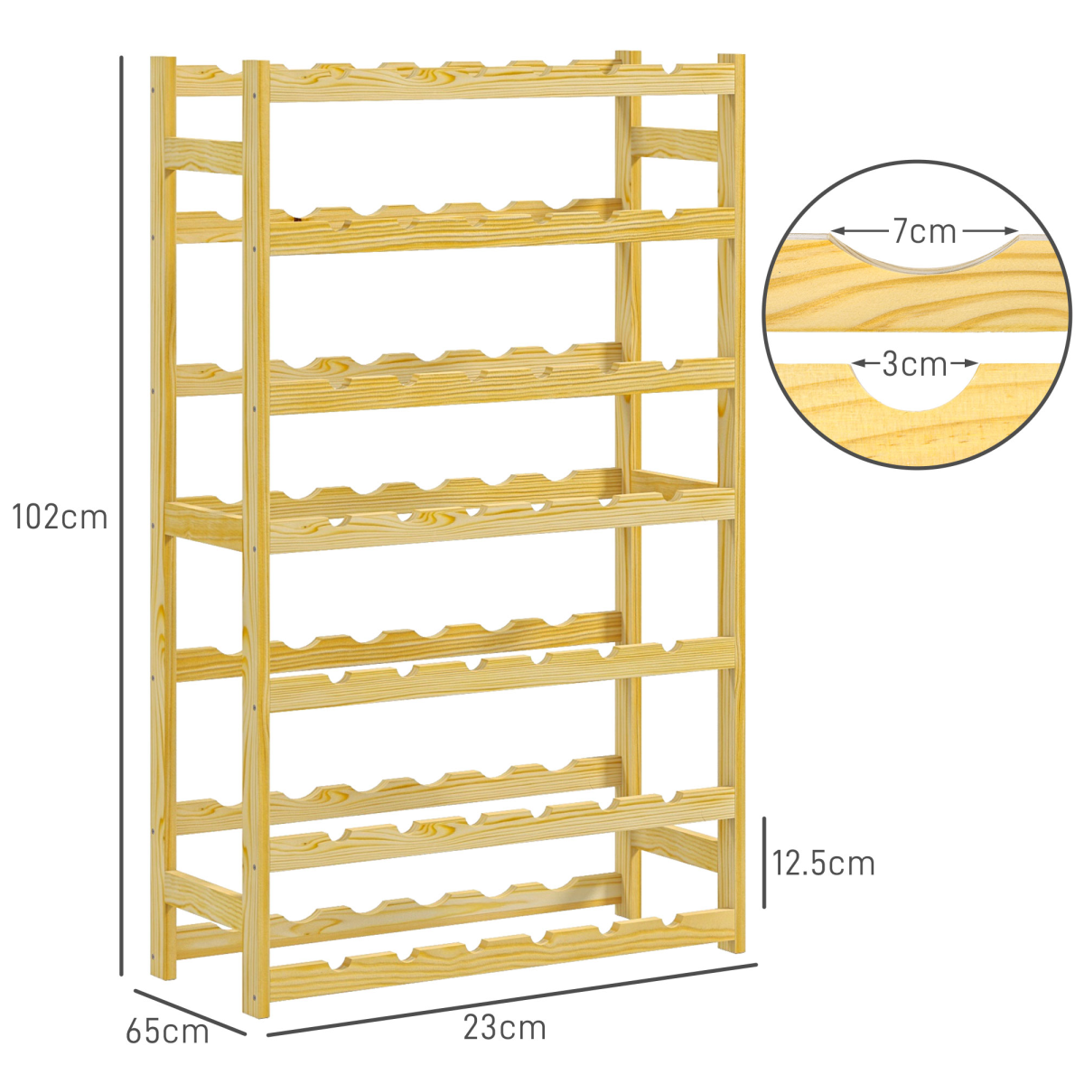 HOMCOM Freestanding Wooden Wine Rack for 42 Bottles – Pine Kitchen & Dining Storage, Natural