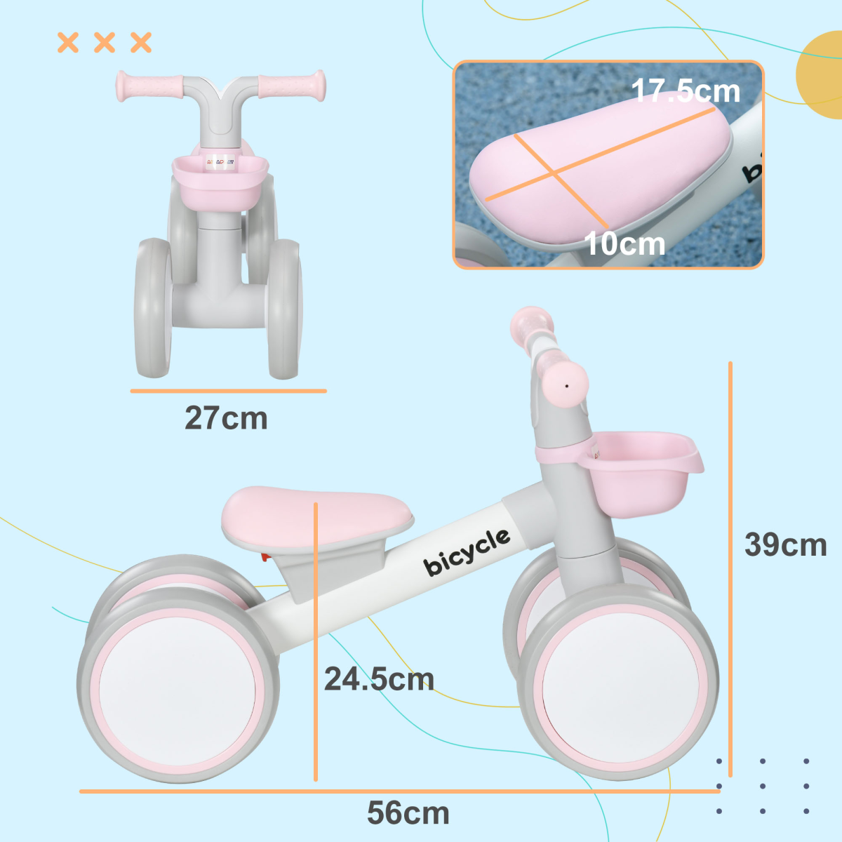 AIYAPLAY Kids Balance Bike with Adjustable Seat and Silent Tyres – Ages 1-3 Years, Pink