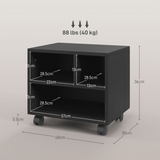 HOMCOM Printer Stand with 3 Compartments and Lockable Wheels – Home Office Storage Cart, 40kg Capacity, Black
