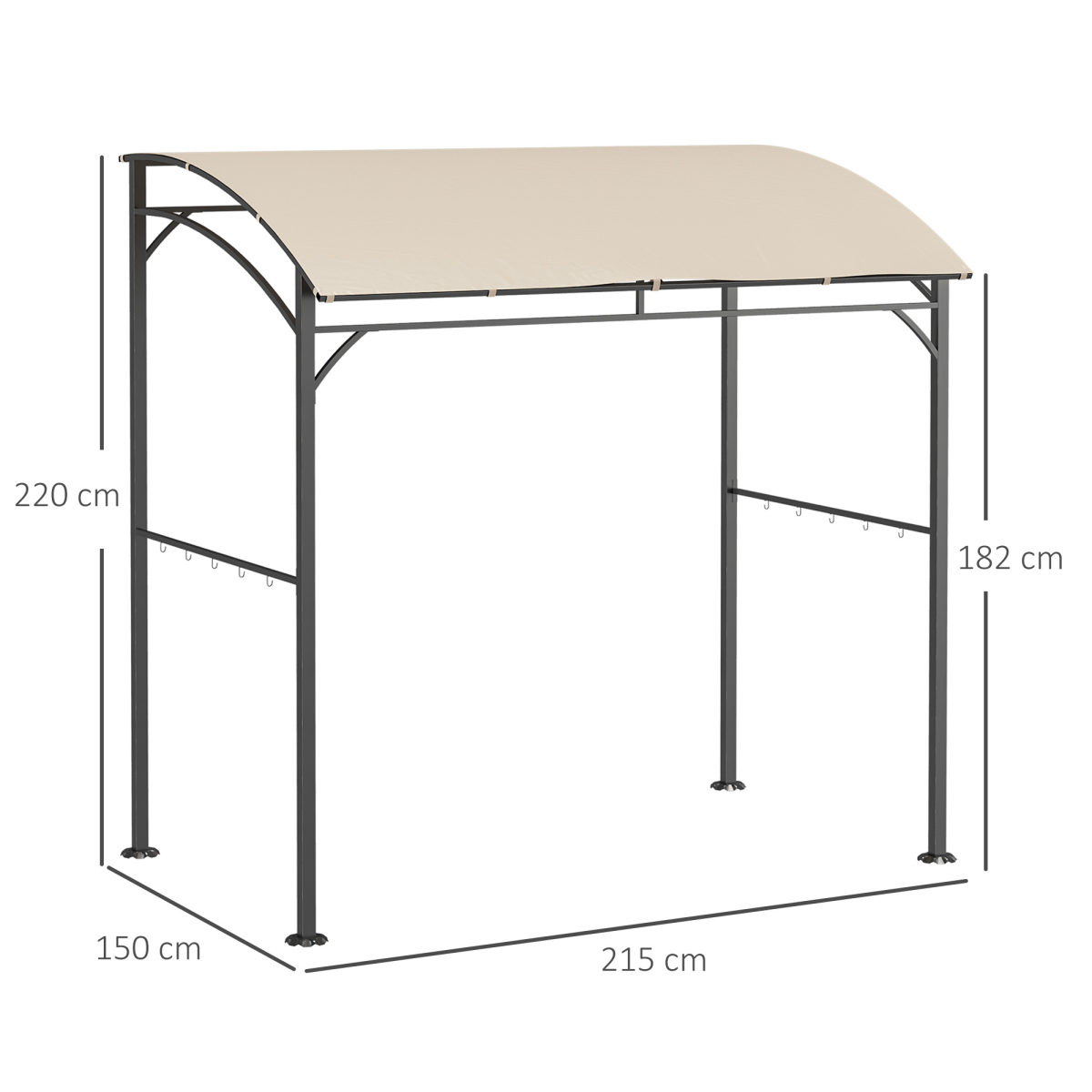 Outsunny BBQ Gazebo Tent 2.2 x 1.5m with 10 Hooks and Curved Canopy – Sun Shade Shelter, Beige