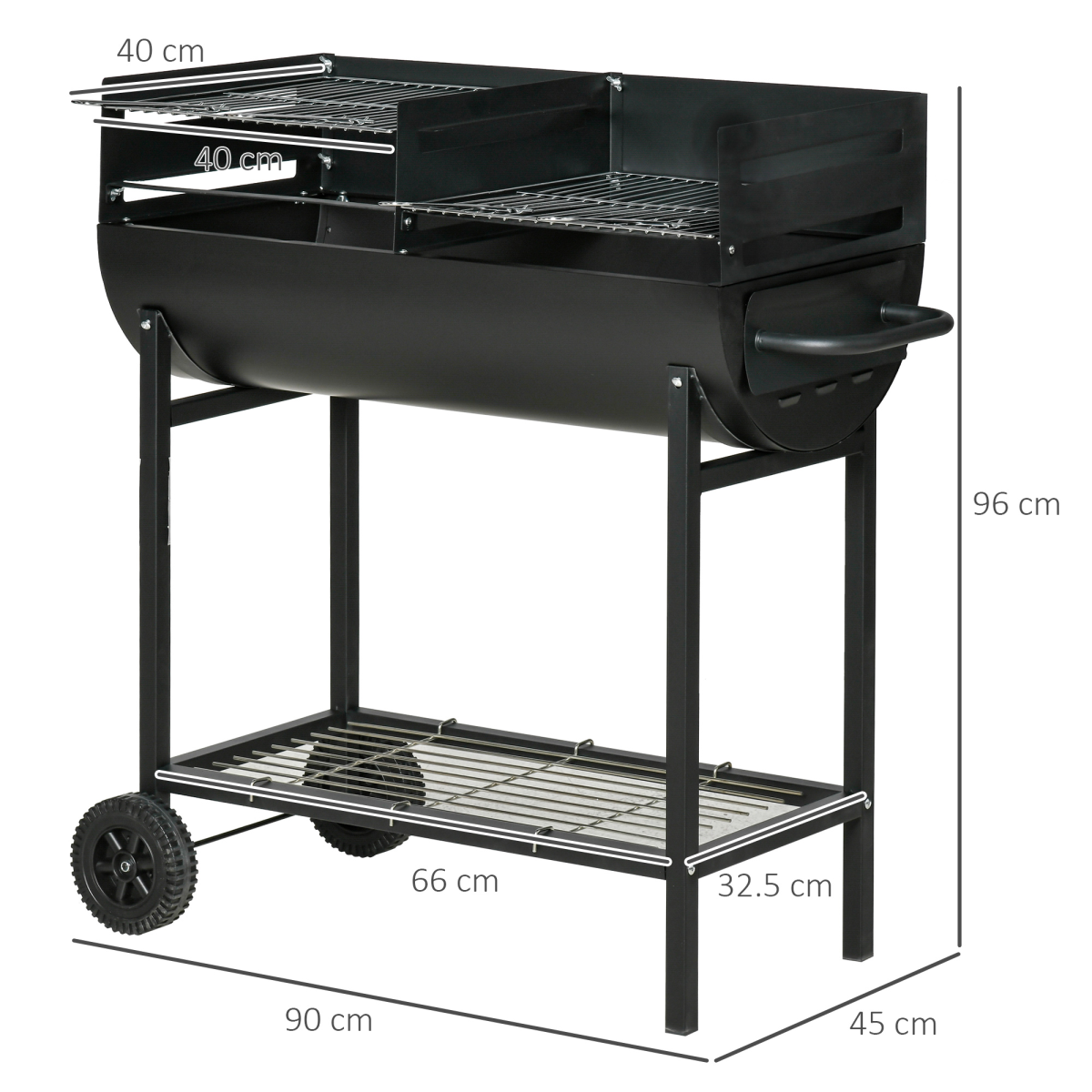 Outsunny 2-Grill Charcoal BBQ with Wheels, Adjustable Height and Mesh Shelf – Steel Backyard Barbecue, Black