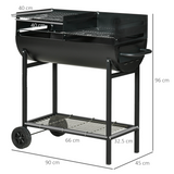 Outsunny 2-Grill Charcoal BBQ with Wheels, Adjustable Height and Mesh Shelf – Steel Backyard Barbecue, Black