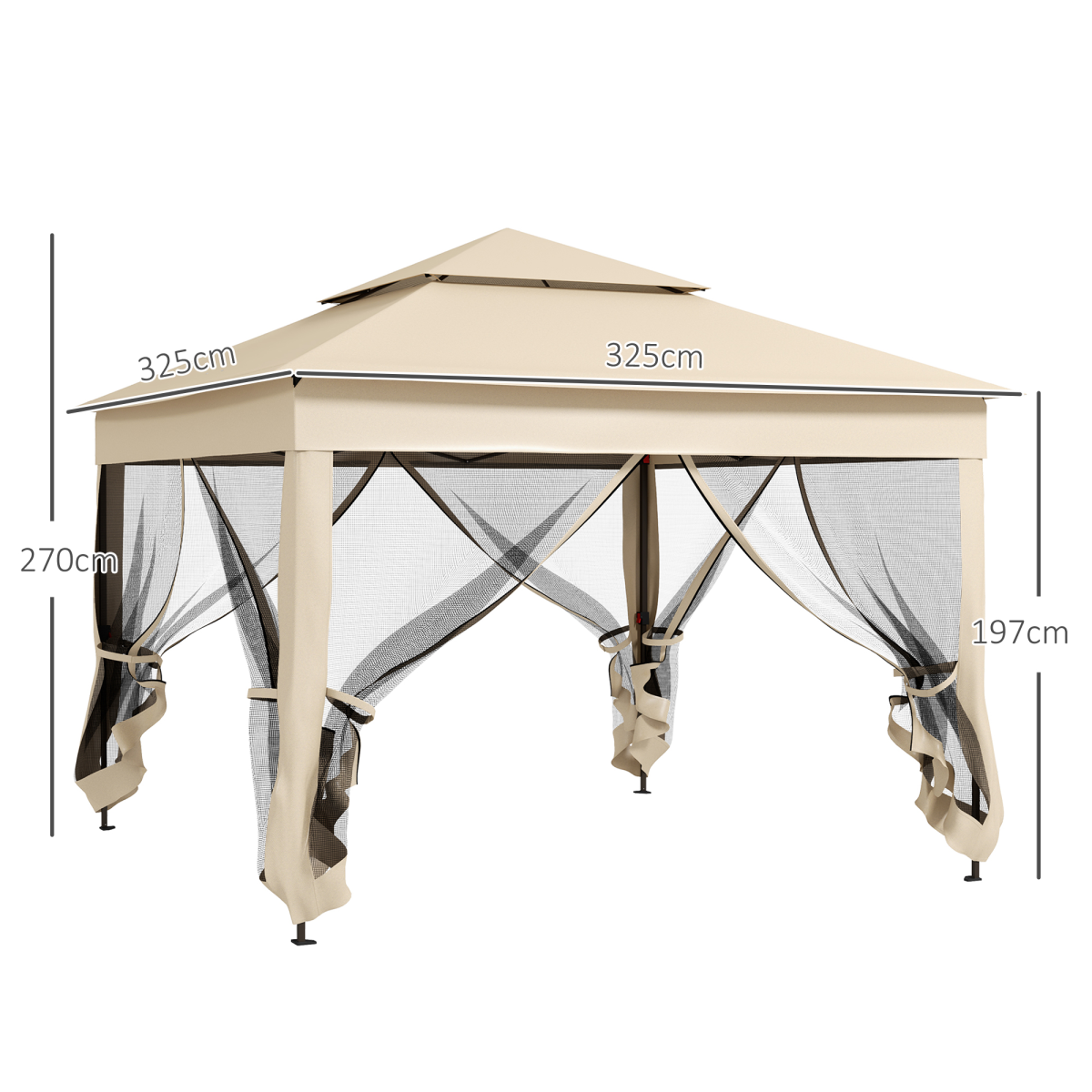 Outsunny 3.25x3.25m Heavy Duty Pop-Up Gazebo Party Tent with Net Curtains – Metal Frame, Cream White