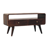Artisan Furniture Curved Mango Wood Media Unit with 2 Drawers & Open Slot – California Walnut, Dark Brown