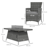 Outsunny 7-Piece Rattan Dining Set with Fire Pit Table & 6 Cushioned Armchairs – Garden Patio Furniture, Grey