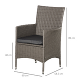 Outsunny Outdoor Rattan Dining Armchairs with Cushions, Set of 2 – Garden Patio Seating, Grey