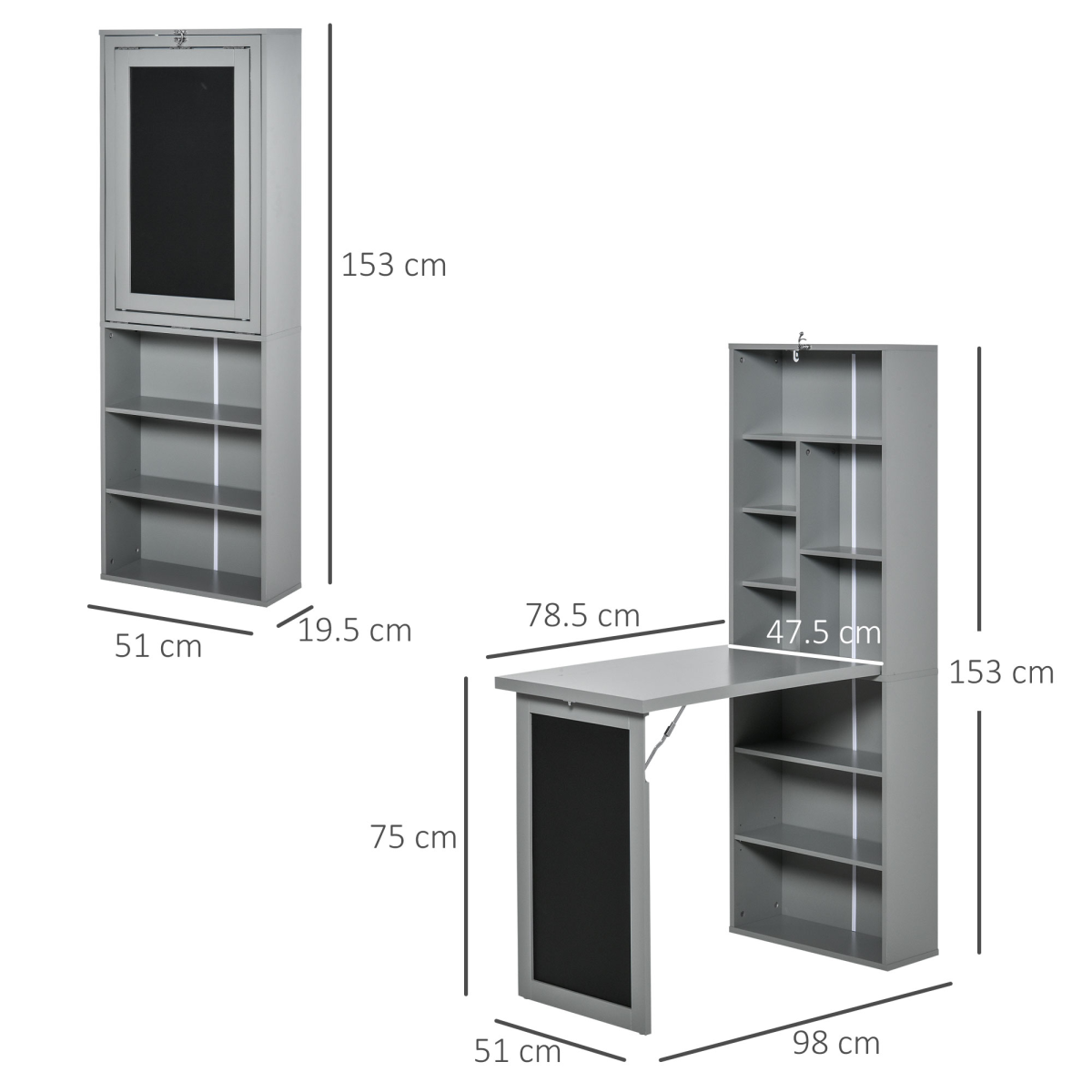 Folding Convertible Desk with Bookcase & Blackboard – 3-in-1 Workstation for Home Office and Kids' Room