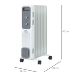 HOMCOM 2180W 9 Fin Oil Filled Radiator with 3 Heat Settings & Safety Cut-Off – Silent Portable Heater