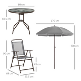Outsunny 6-Piece Patio Dining Set with Parasol, 4 Folding Chairs and Tempered Glass Table – Steel Frame