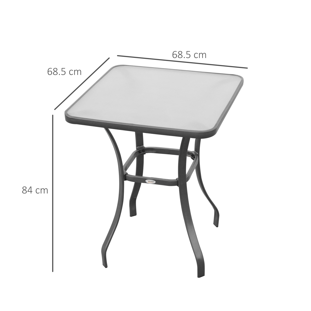 Outsunny Square Glass Bistro Table with Metal Frame – Kitchen, Bar and Breakfast Dining Table, 68.5 x 84 cm