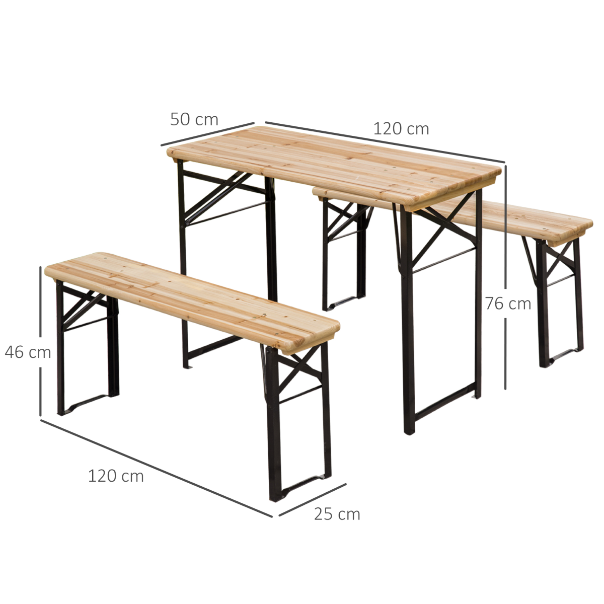 Outsunny Folding Wooden Picnic Table & Bench Set – Portable Indoor/Outdoor Camping Trestle