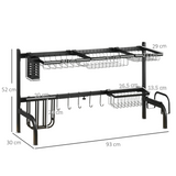2-Tier Over the Sink Dish Drying Rack with Adjustable Width – Space-Saving Drainer with Cutlery Holders