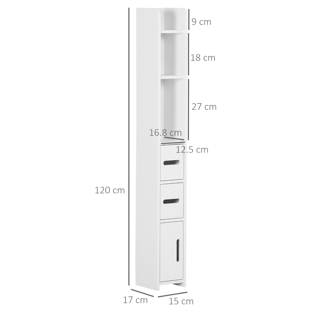 kleankin Freestanding Bathroom Cabinet with 3 Open Shelves and 3 Cupboards – Slim Storage, White