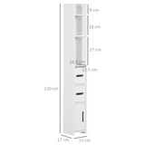 kleankin Freestanding Bathroom Cabinet with 3 Open Shelves and 3 Cupboards – Slim Storage, White