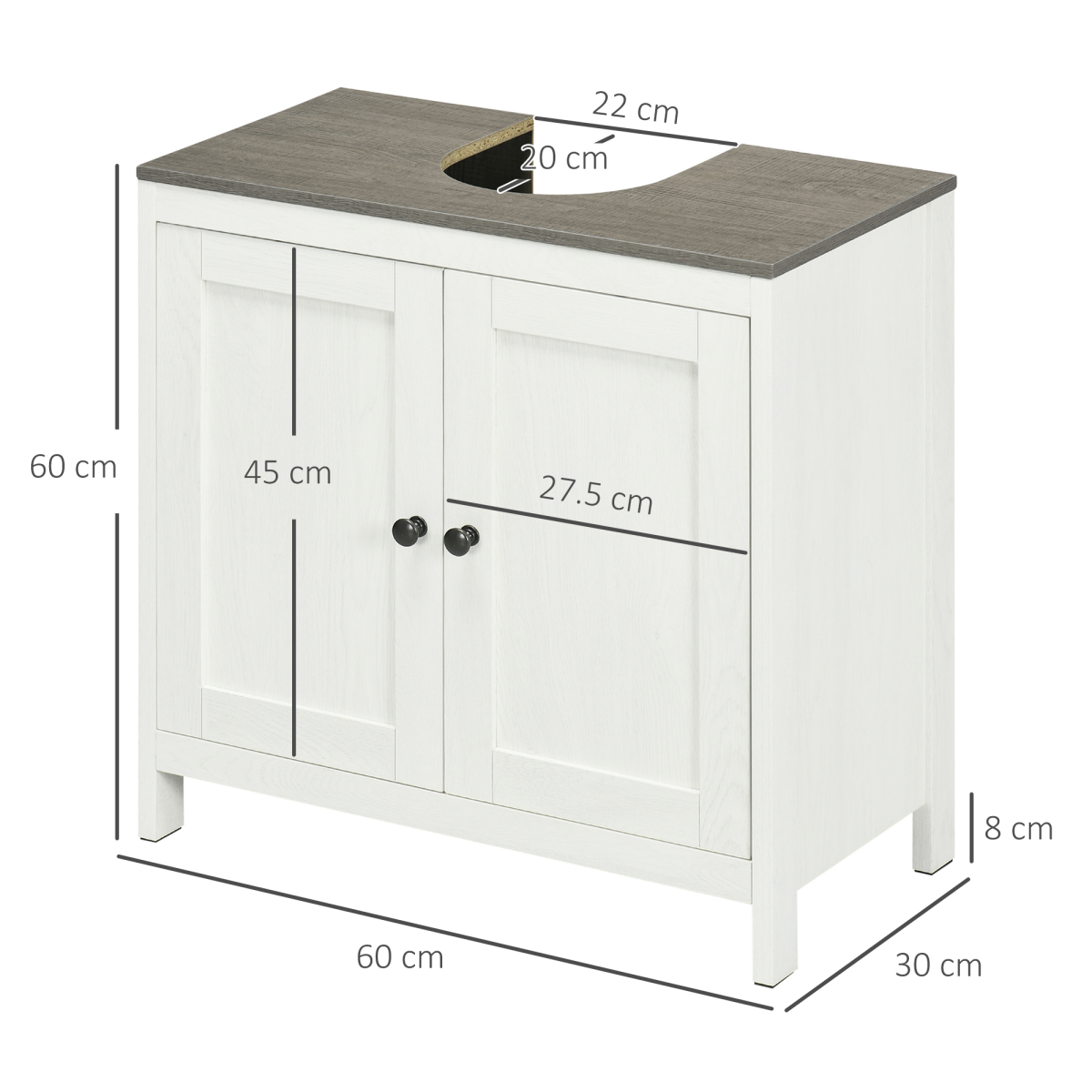 Kleankin Freestanding Under-Sink Bathroom Cabinet with Double Doors & Adjustable Shelf – White