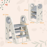 AIYAPLAY Foldable Toddler Tower with Adjustable Height, Handle and Non-Slip Steps – Kitchen Helper Stool, Grey