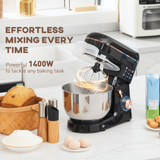 HOMCOM 1400W Stand Mixer with 5L Stainless Steel Bowl, 6 Speeds & Pulse – Tilt-Head Kitchen Mixer, Black