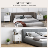 HOMCOM Set of 2 Bedside Tables with 2 Drawers – Arched Embossed Design with Gold Tone Pulls, White