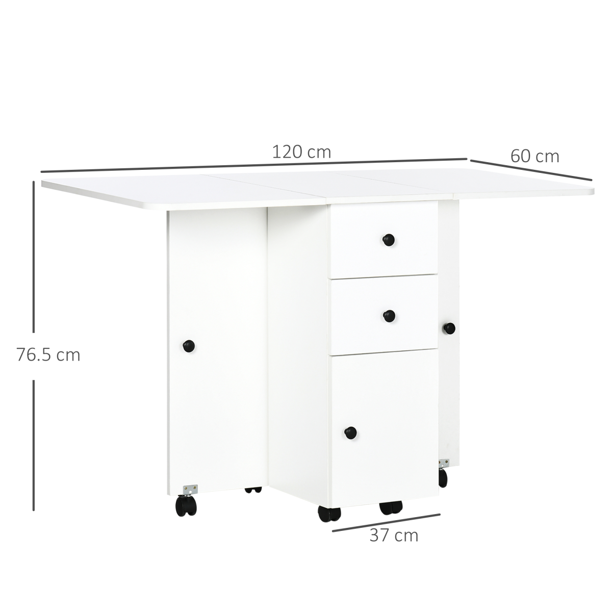 HOMCOM Folding Drop Leaf Dining Table with Storage Drawers – Space-Saving Dining & Sideboard, White