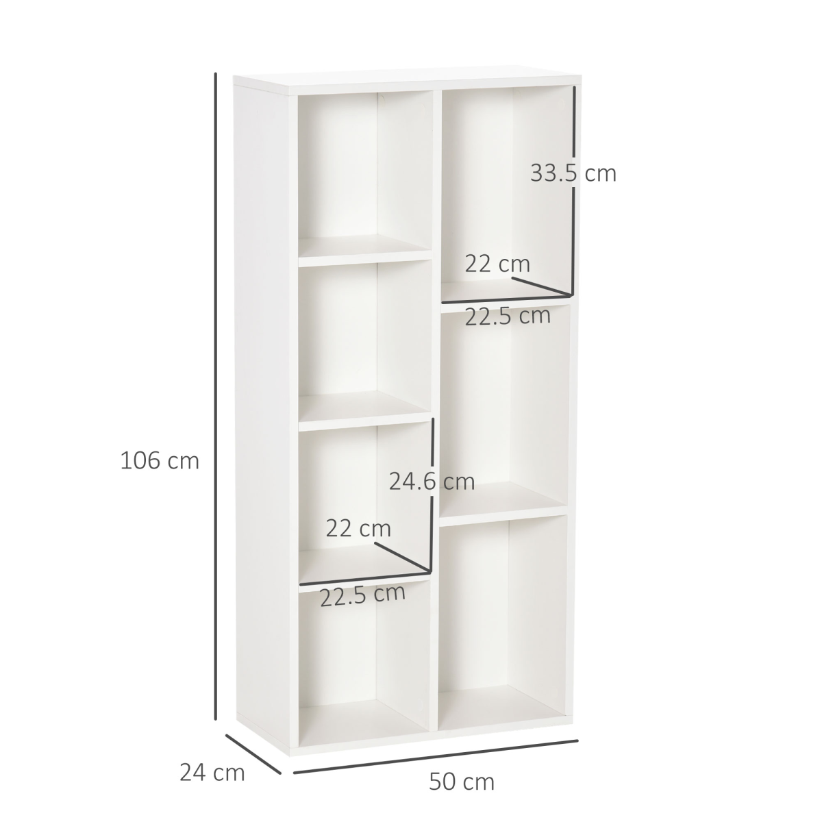 HOMCOM Seven-Cube Bookcase with Anti-Tipping Straps – Open Bookshelf Display Cabinet, White