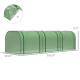 Mini Tunnel Greenhouse with 3 Roll-up Zipped Doors – Steel Frame PE Cover Grow Tunnel, 9.7 x 3.3 x 2.6ft, Green