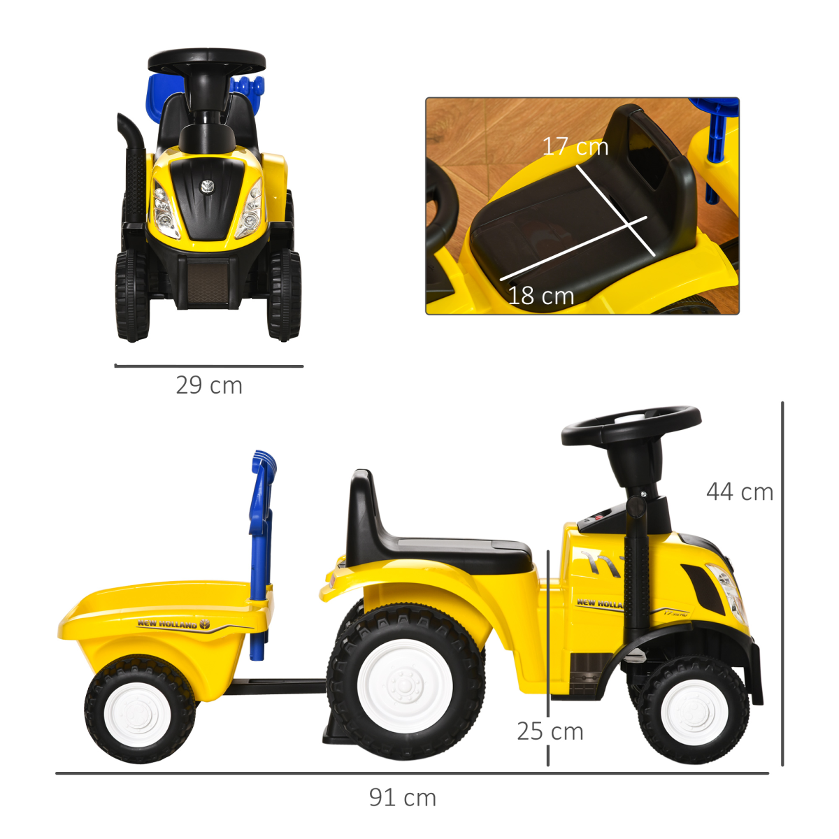 HOMCOM Ride-On Tractor Toddler Walker with Horn, Headlights & Storage Box – Foot-to-Floor Slider, Yellow