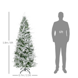 HOMCOM 6ft Snow Flocked Artificial Pencil Christmas Tree with Flame Retardant PVC & Metal Base – Unlit
