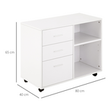 Freestanding Mobile Storage Cabinet with 3 Drawers, 2 Open Shelves & Wheels – Home Office Organiser, White