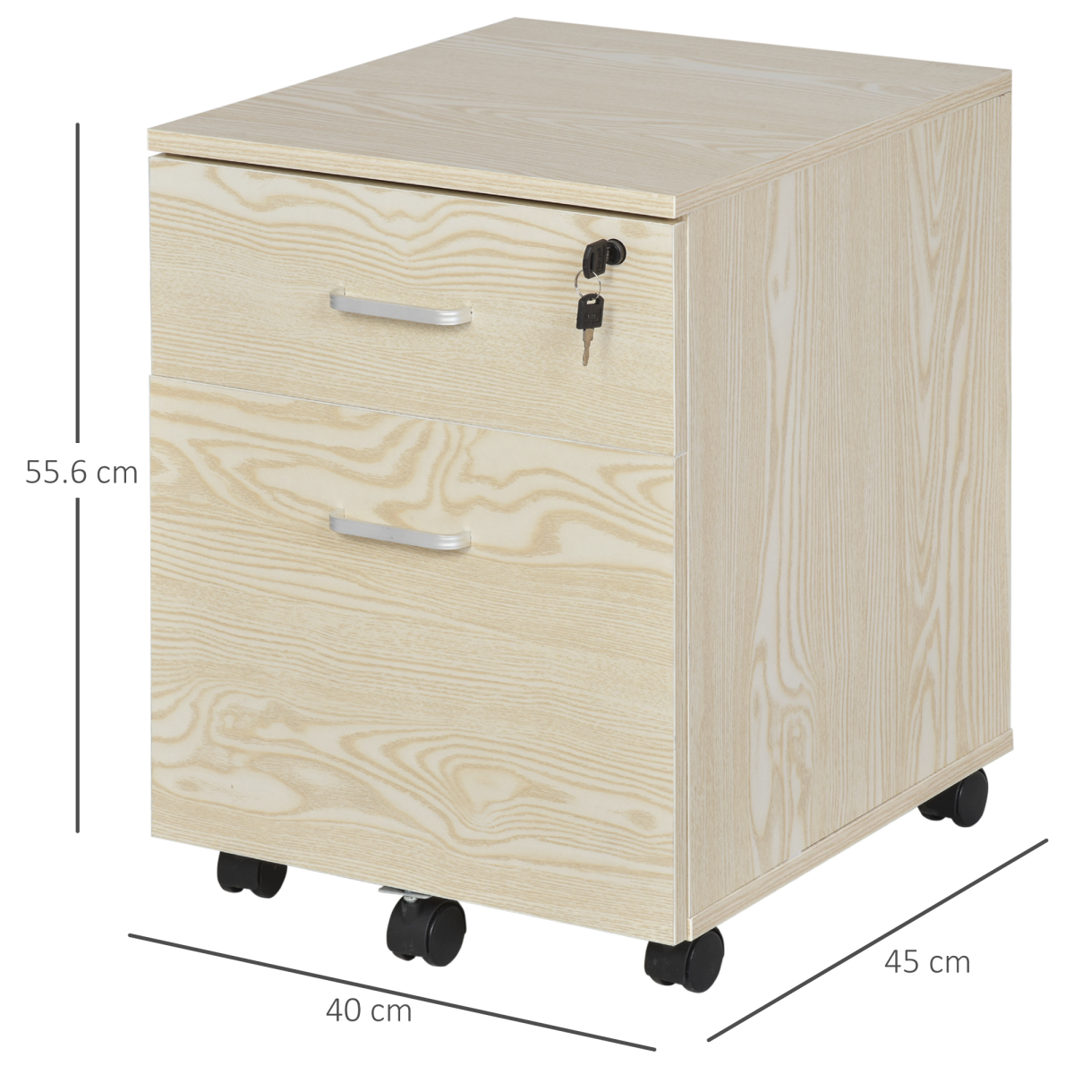 Vinsetto 2-Drawer Locking Mobile Filing Cabinet on Wheels – Home Office Document Storage, Oak