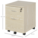 Vinsetto 2-Drawer Locking Mobile Filing Cabinet on Wheels – Home Office Document Storage, Oak